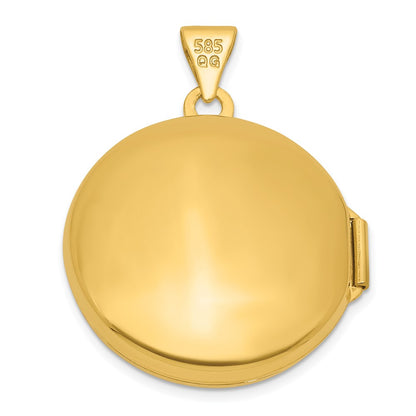 14K Yellow Gold and Rhodium Half Point Diamond Polished Cross 20mm Round Locket