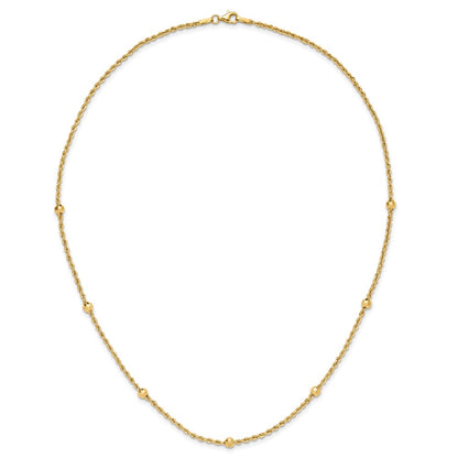 14K Yellow Gold Mirror Beads and Diamond-cut Rope Chain 7-Station 18 Inch Necklace