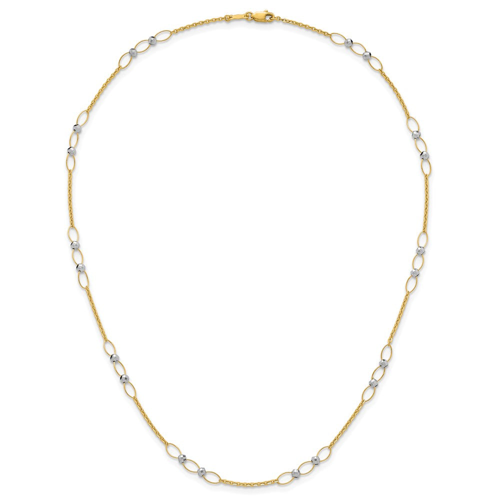 14K Two-Tone Gold Two-tone Polished Oval Links and Faceted Beads 18 Inch Necklace