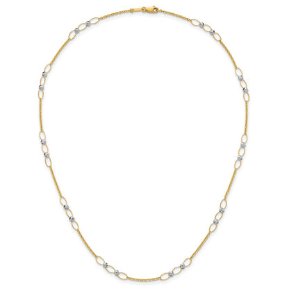 14K Two-Tone Gold Two-tone Polished Oval Links and Faceted Beads 18 Inch Necklace
