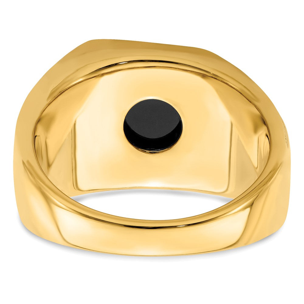 14K White Gold Onyx and Diamond Mens Ring