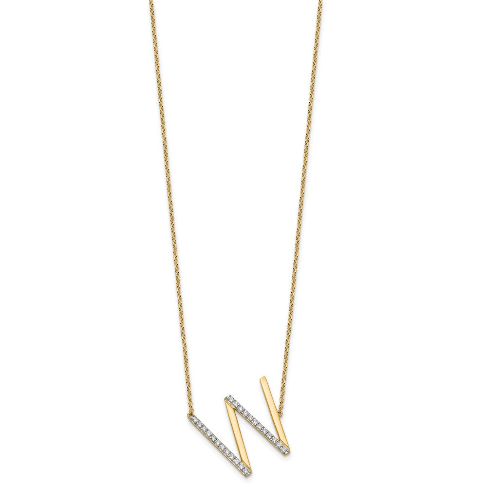 14K Yellow Gold Sideways Diamond Initial W 18 Inch Necklace