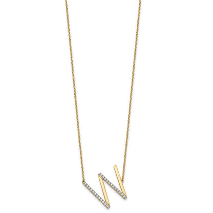 14K Yellow Gold Sideways Diamond Initial W 18 Inch Necklace