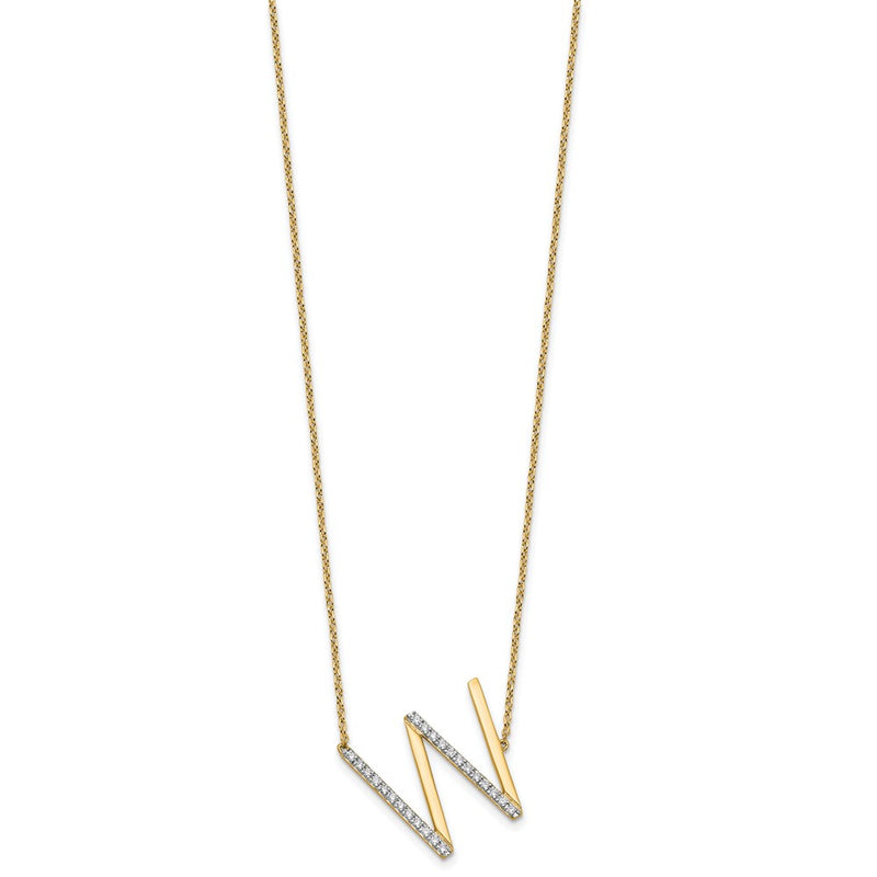 14K Yellow Gold Sideways Diamond Initial W 18 Inch Necklace