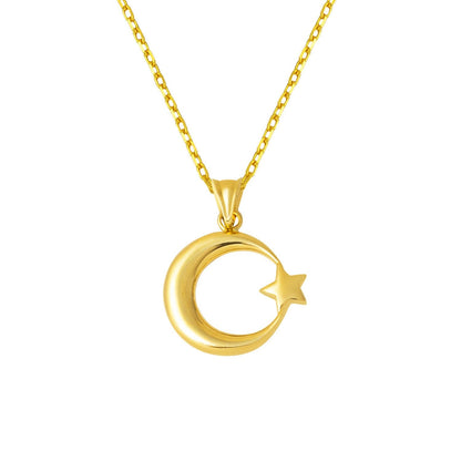 14K Yellow Gold Crescent and Star Necklace (2.18 g)