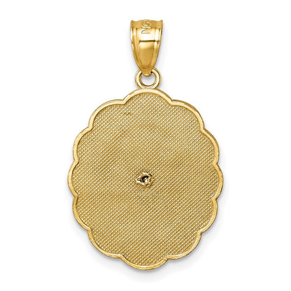14K Yellow Gold Polished Diamond-cut Spanish Ntra. Sra. De Guadalupe Oval Pendant