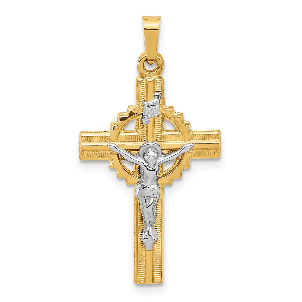 14K Two-Tone Gold Hollow INRI Iona Crucifix Pendent