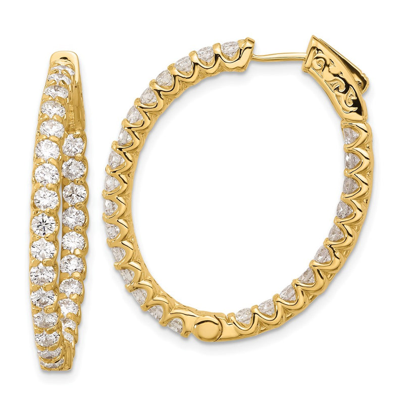 14K Yellow Gold 3.1 carat Diamond In/Out Oval Hoop w/Safety Clasp Earrings