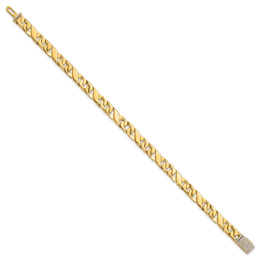 14K Yellow Gold Hand-polished 6.7mm Fancy Link 1.75 carat Diamond Clasp Chain Bracelet