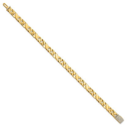 14K Yellow Gold Hand-polished 6.7mm Fancy Link 1.75 carat Diamond Clasp Chain Bracelet