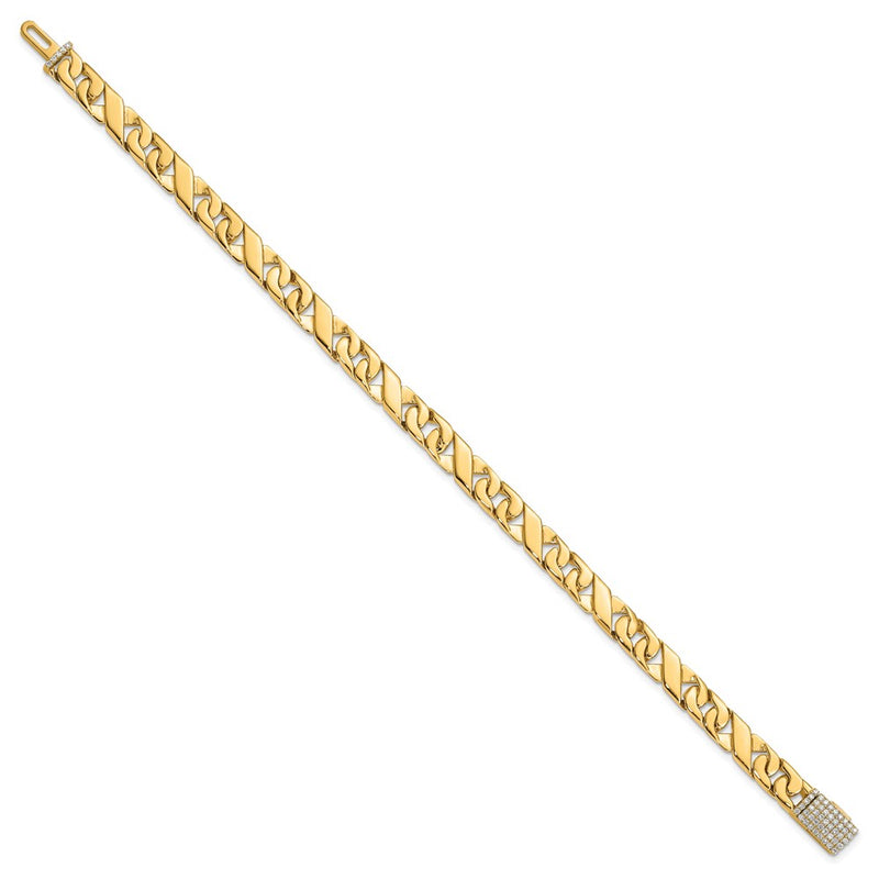 14K Yellow Gold Hand-polished 6.7mm Fancy Link 1.75 carat Diamond Clasp Chain Bracelet