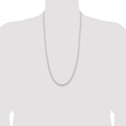 Sterling Silver Rhodium-plated 3.7mm Round Spiga 28 Inch Chain