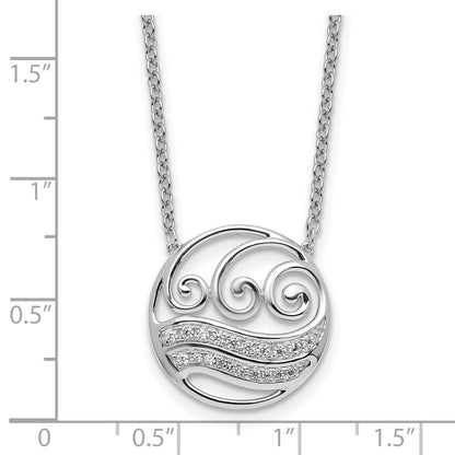 14K White Gold Polished 1/6 carat Diamond Circle with Waves 18 Inch Necklace