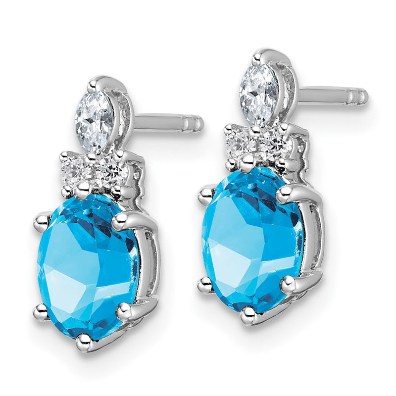 14K White Gold Diamond and 7x5 Oval December/Blue Topaz Post Earrings
