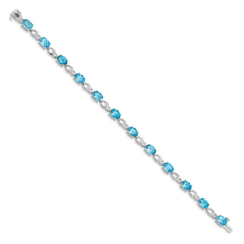 14K White Gold Complete Oval Swiss Blue Topaz and Diamond Fancy Link 7 Inch Bracelet