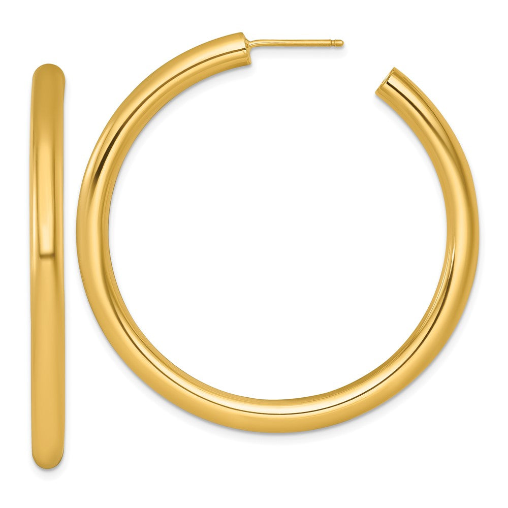 14K Yellow Gold Polished 4.0 x 50mm Tube C-Hoop Post Earrings