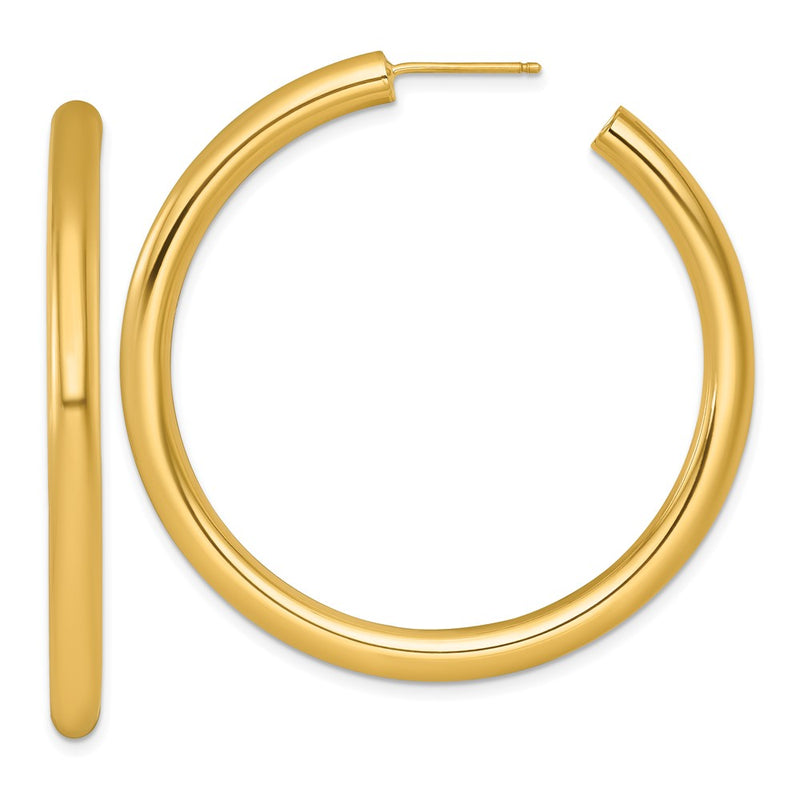 14K Yellow Gold Polished 4.0 x 50mm Tube C-Hoop Post Earrings