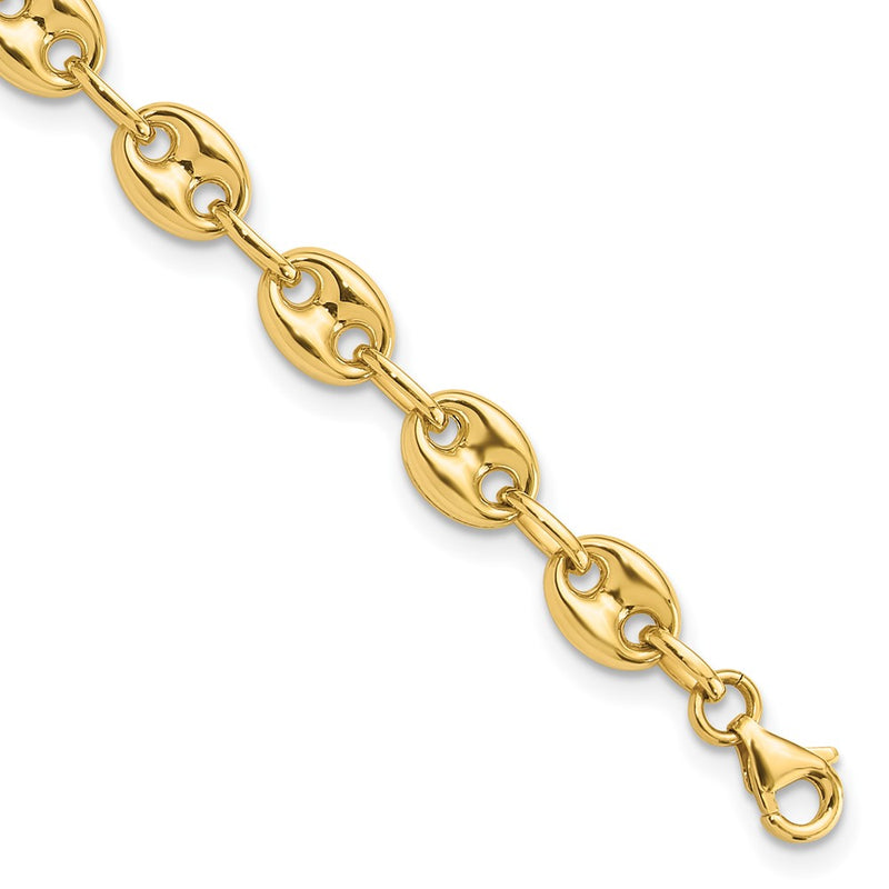 14K Yellow Gold Polished 6.3mm Puffed Anchor/Mariner Link Chain Bracelet