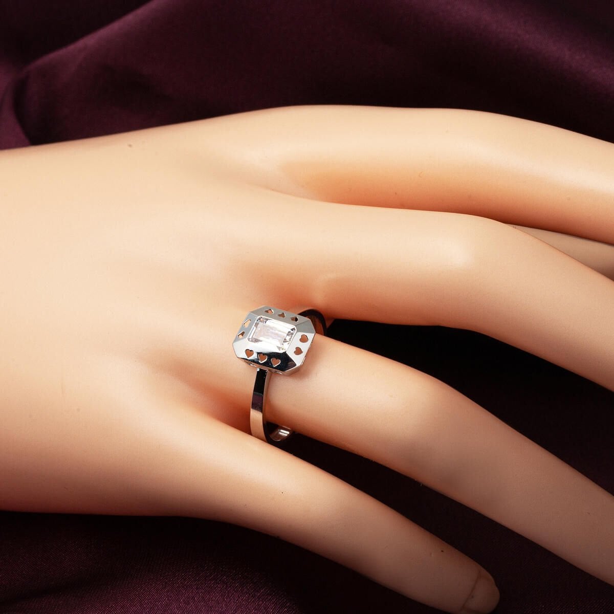 14K White Gold Baguette Heart Cubic Zirconia Ring