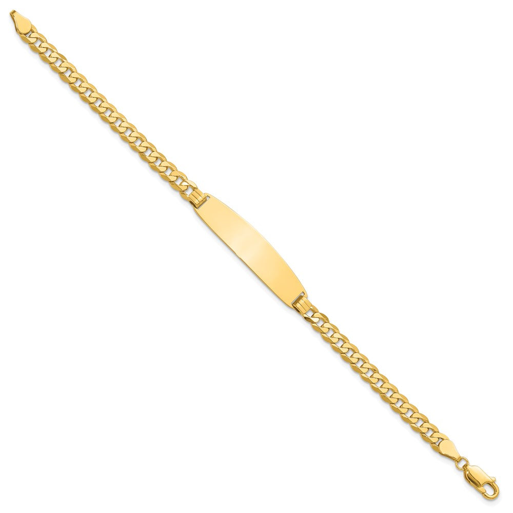 14K Yellow Gold Polished Solid Chain/Solid Plate Curb Link Rounded 35x8.5mm Plate 8 Inch ID Bracelet