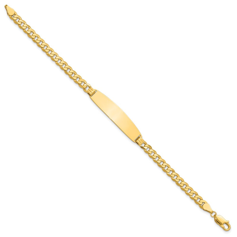 14K Yellow Gold Polished Solid Chain/Solid Plate Curb Link Rounded 35x8.5mm Plate 8 Inch ID Bracelet