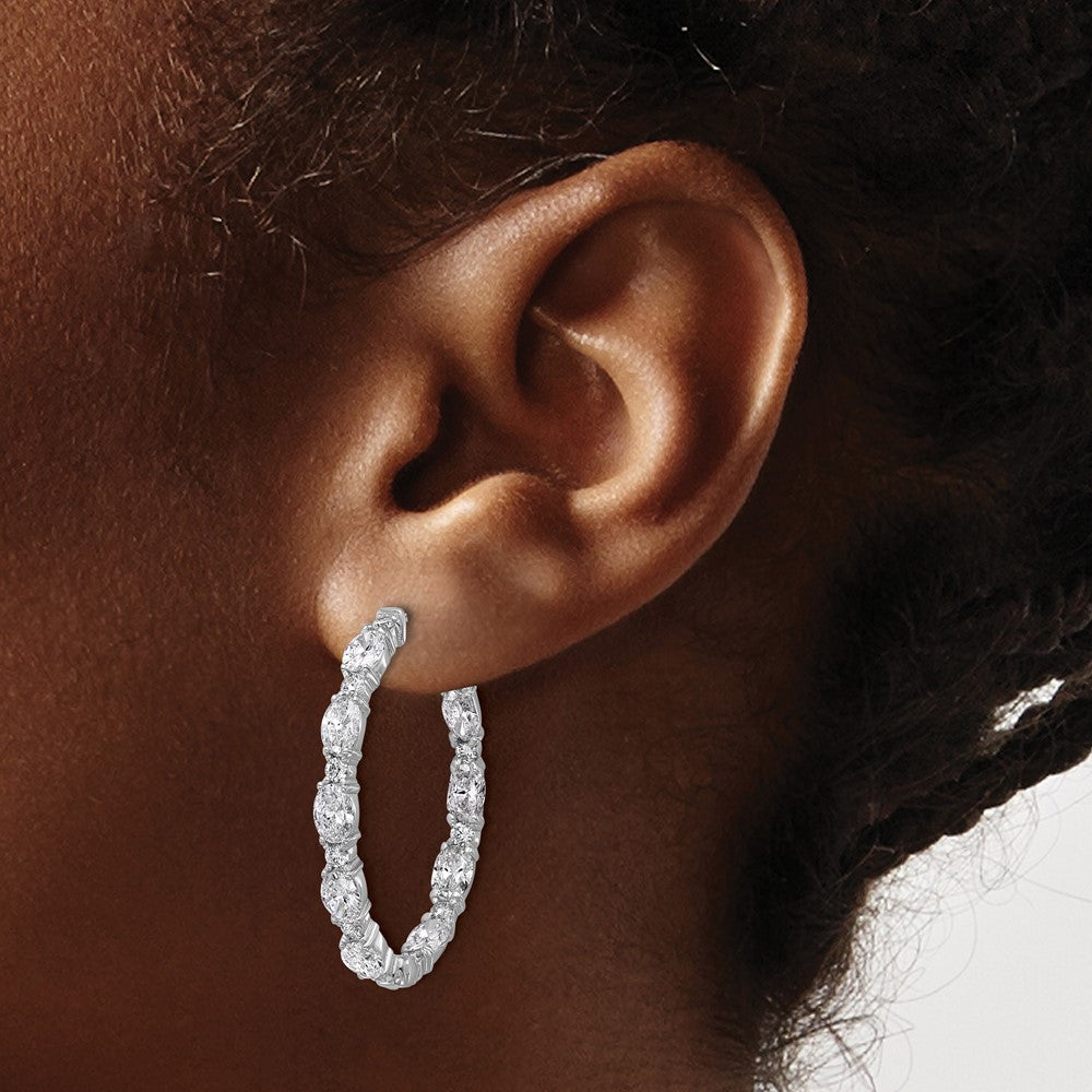14K White Gold Certified Oval and Round VS DEF Diamond Inside/Outside Hoop Earrings