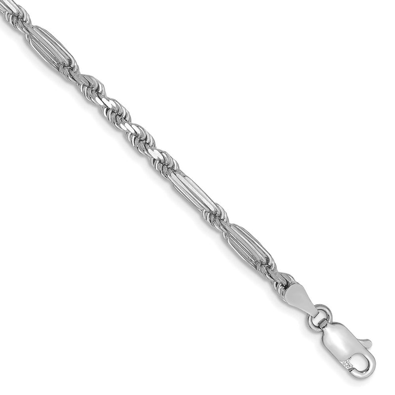14K White Gold 3.0mm D/C Milano Rope 8 Inch Chain