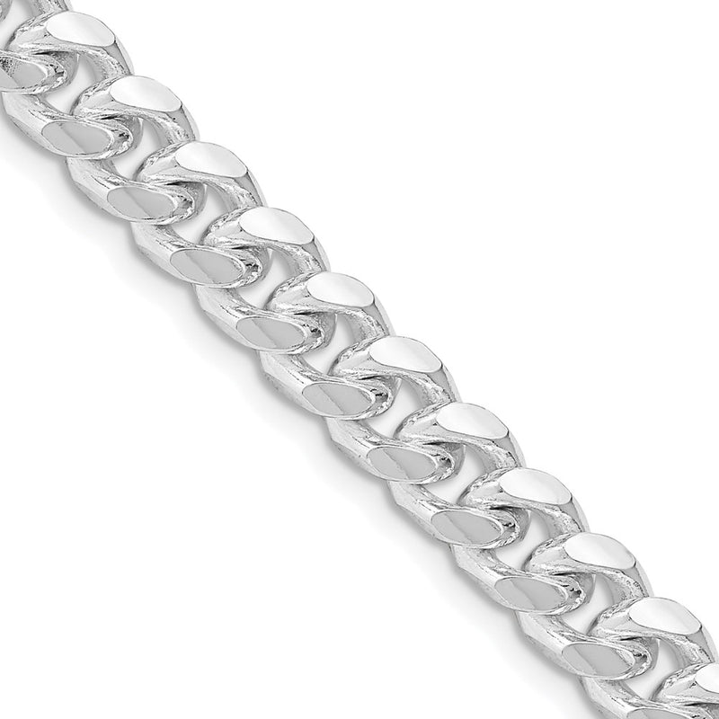 Sterling Silver Rhodium-plated 7.35mm Domed w/ Side D/C Curb 26 Inch Chain