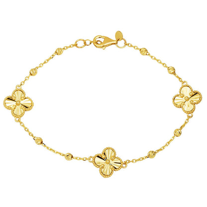 14K Yellow Gold Sparkling Clover Bracelet
