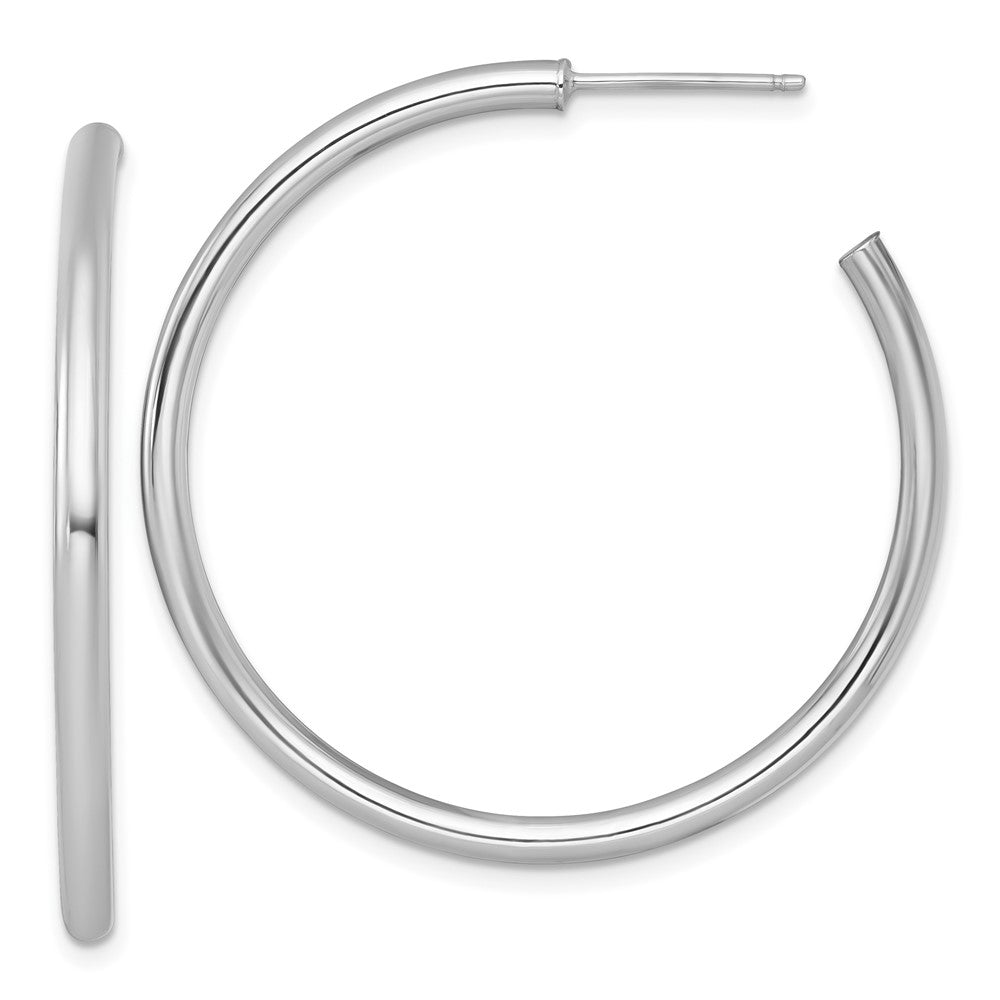 14K White Gold Polished 2.5 x 40mm Tube C-Hoop Post Earrings