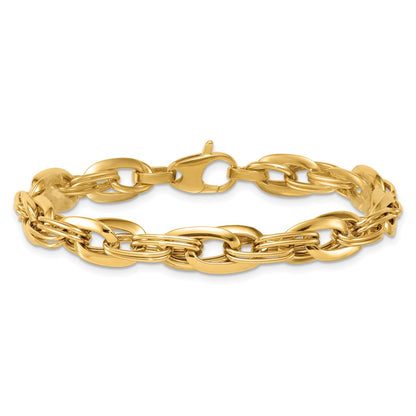 14K Yellow Gold Polished 8.2mm Lightweight Fancy Link Chain Bracelet
