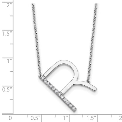 14K White Gold Sideways Diamond Initial R 18 Inch Necklace