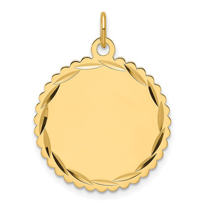 14K Yellow Gold Etched Edge Engravable Round Scalloped 21.5mm Disc Charm