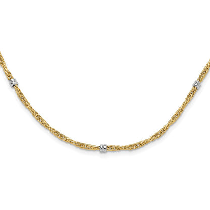 14K Two-Tone Gold Two-tone Polished 3.8mm Fancy Beaded 7-Station 18 Inch Necklace