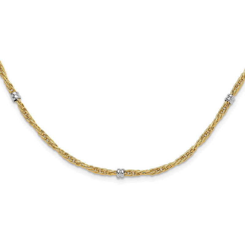 14K Two-Tone Gold Two-tone Polished 3.8mm Fancy Beaded 7-Station 18 Inch Necklace