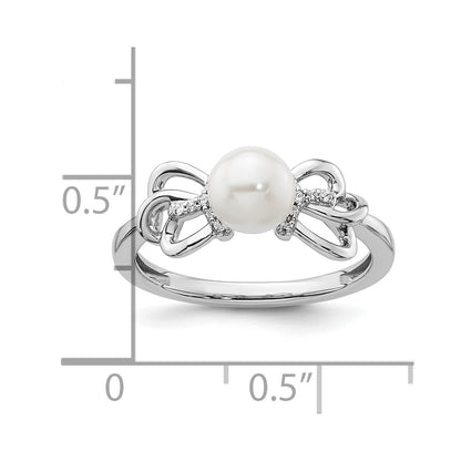 14K White Gold Polished Diamond and Pearl Fashion Ring