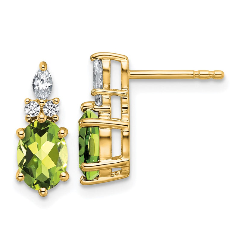 14K Yellow Gold Diamond and 7x5 Oval August/Peridot Post Earrings