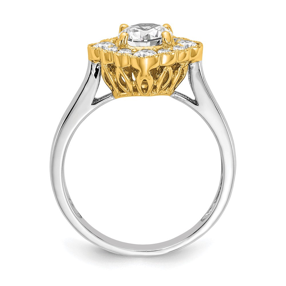 True Origin 14K Two Tone Yellow and White Gold 1/4 carat Lab Grown Diamond VS+ F+ Semi-Mount Round  Halo Engagement Ring