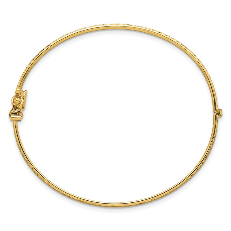 14K Yellow Gold Polished Diamond-cut Textured 5.25mm Hinged Oval Bangle Bracelet