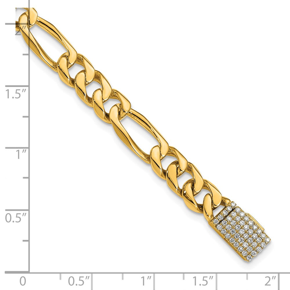 14K Yellow Gold Hand-polished 7mm Figaro Link 1.75 carat Diamond Clasp Chain Bracelet