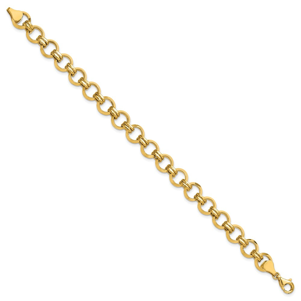 14K Yellow Gold Polished 9.4mm Fancy Circle Link 7.5 Inch Bracelet