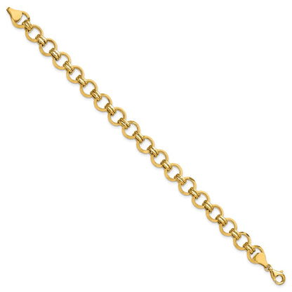 14K Yellow Gold Polished 9.4mm Fancy Circle Link 7.5 Inch Bracelet