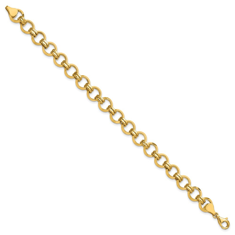 14K Yellow Gold Polished 9.4mm Fancy Circle Link 7.5 Inch Bracelet
