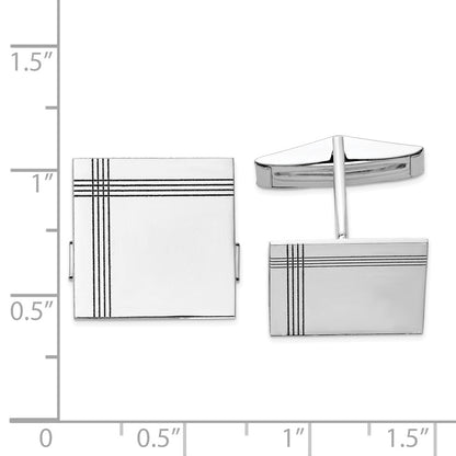 14K White Gold Men's Square w/Line Design Cuff Links