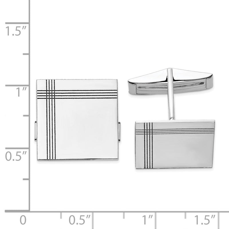 14K White Gold Men's Square w/Line Design Cuff Links