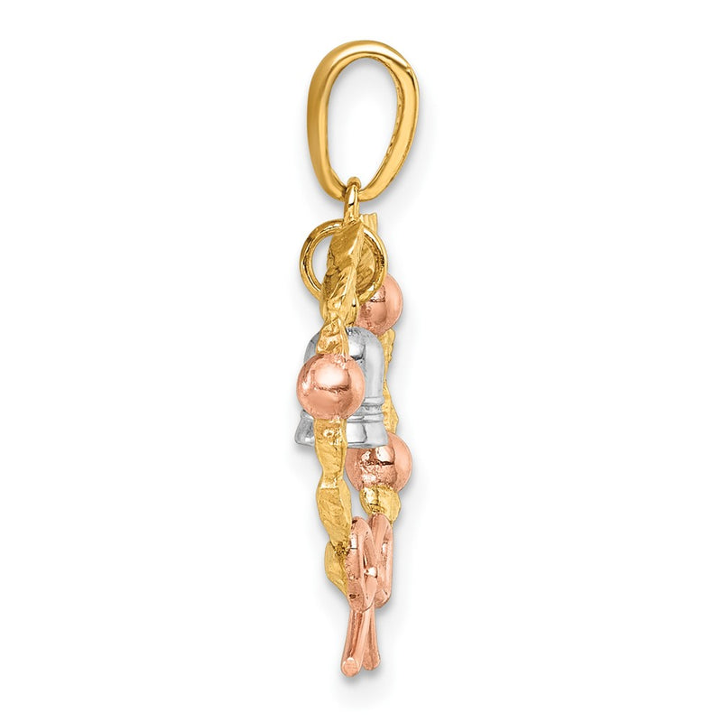 14K Two-Tone Gold Two-tone with -plating Polished Wreath With Dangle Bell Charm