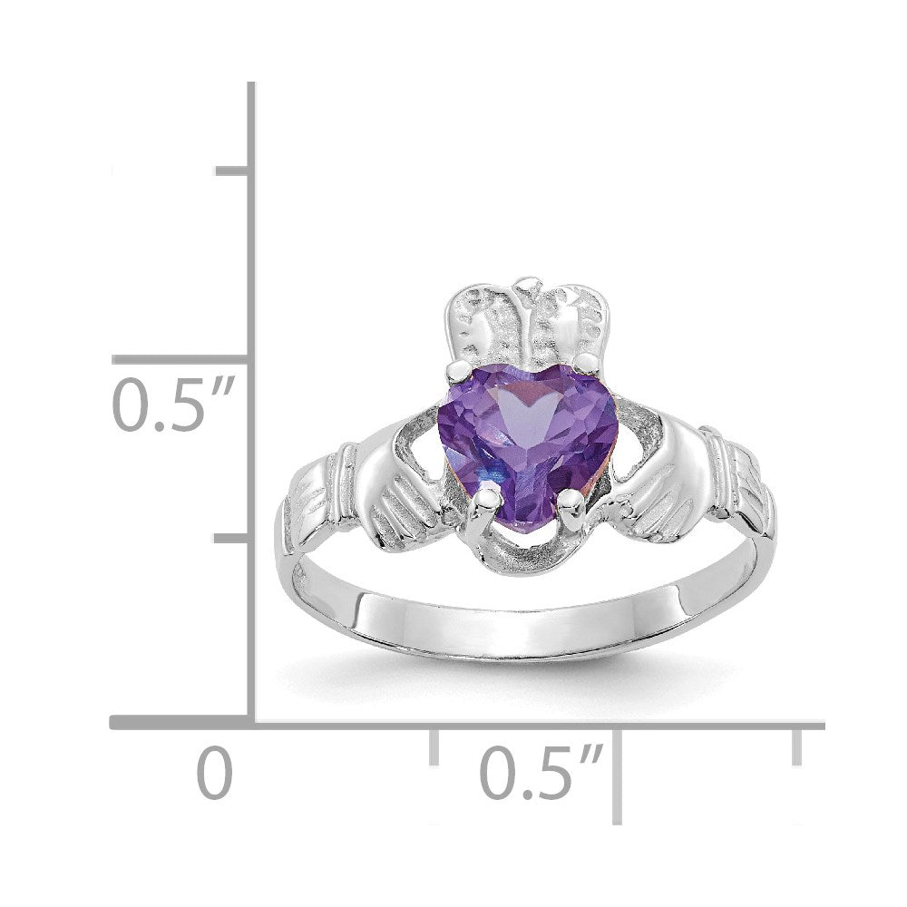14K White Gold June CZ Heart Birthstone Claddagh Ring