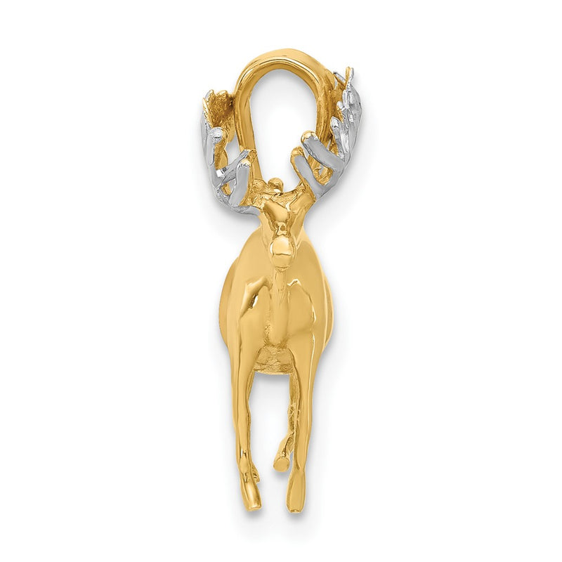 14K Yellow Gold and Rhodium Diamond-cut 3-D Moose Pendant