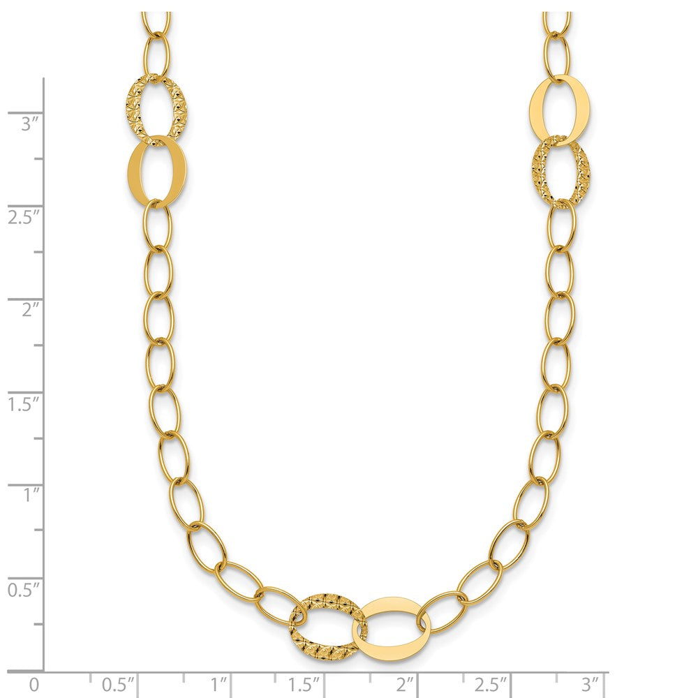 14K Yellow Gold Polished and Textured Fancy Oval Link 3-Station 16.75 Inch Necklace