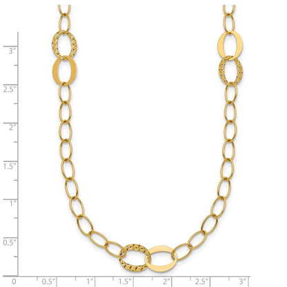 14K Yellow Gold Polished and Textured Fancy Oval Link 3-Station 16.75 Inch Necklace